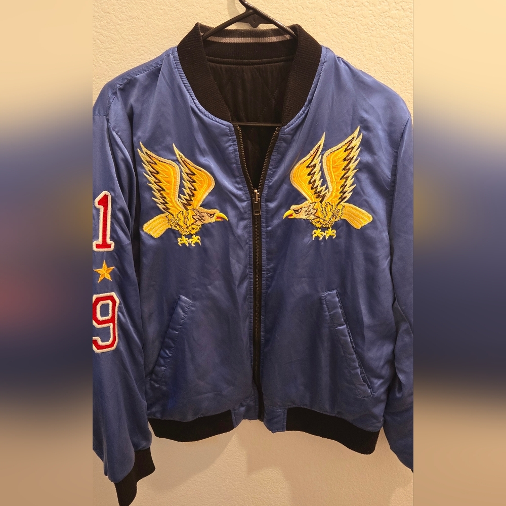 J-birke reversible eagle satin bomber jacket